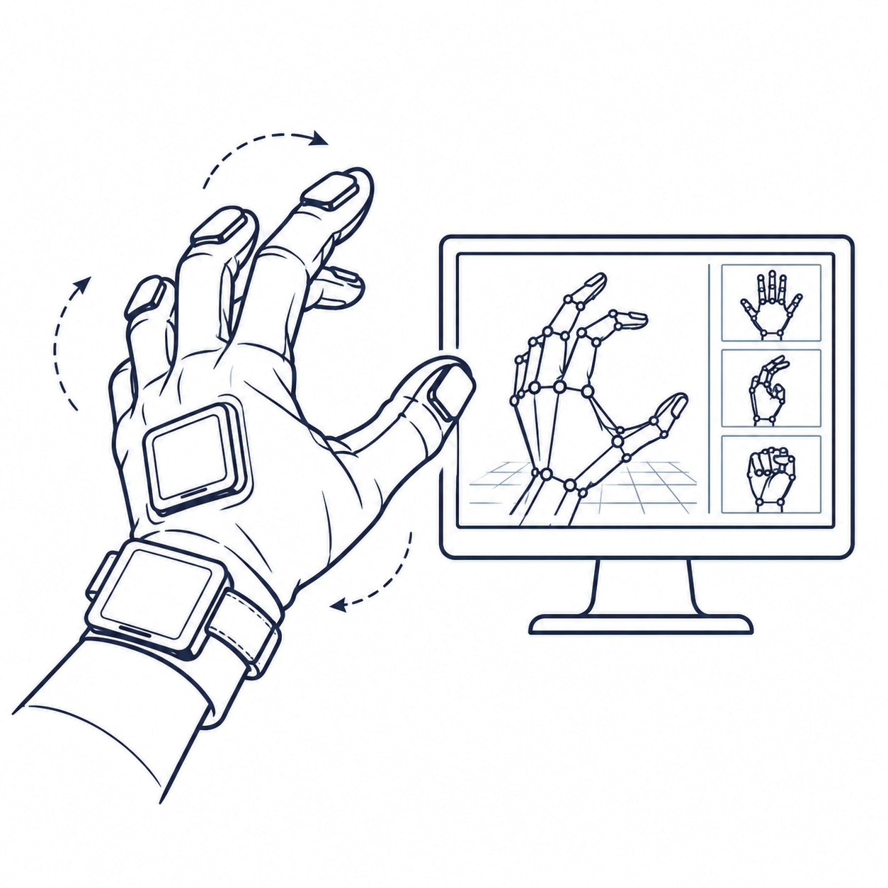 Whole-hand multi-DOF pose reconstruction with 5 VetraSense sensors
